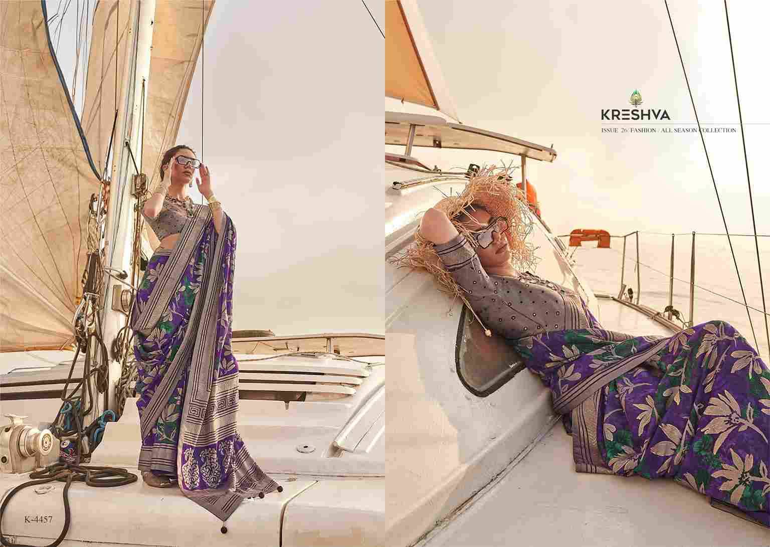 Magazine By Kreshva 4453 To 4458 Series Indian Traditional Wear Collection Beautiful Stylish Fancy Colorful Party Wear & Occasional Wear Georgette Sarees At Wholesale Price
