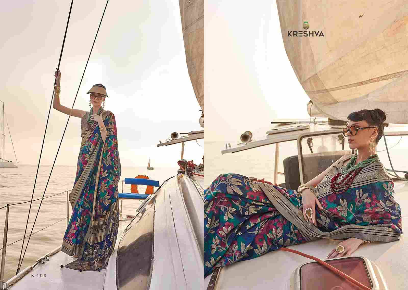 Magazine By Kreshva 4453 To 4458 Series Indian Traditional Wear Collection Beautiful Stylish Fancy Colorful Party Wear & Occasional Wear Georgette Sarees At Wholesale Price