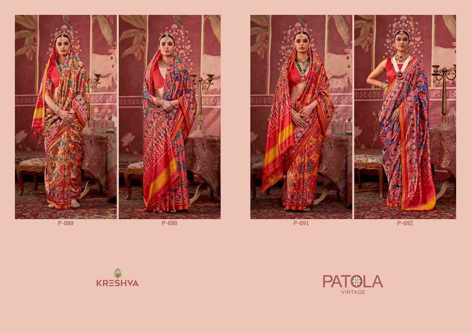 Patola Vintage By Kreshva 089 To 092 Series Indian Traditional Wear Collection Beautiful Stylish Fancy Colorful Party Wear & Occasional Wear Silk Sarees At Wholesale Price
