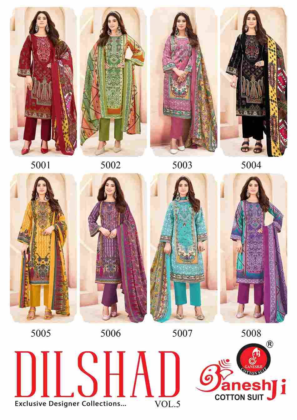 Dilshad Vol-5 By Ganeshji 5001 To 5008 Series Beautiful Festive Suits Stylish Fancy Colorful Party Wear & Occasional Wear Pure Cotton Dresses At Wholesale Price