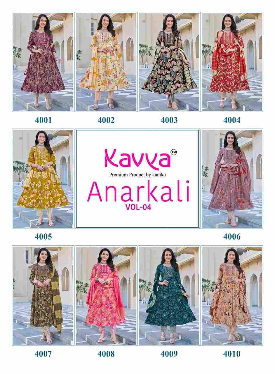 Anarkali Vol-4 By Kavya 4001 To 4010 Series Beautiful Festive Suits Stylish Fancy Colorful Casual Wear & Ethnic Wear Pure Rayon Print Dresses At Wholesale Price