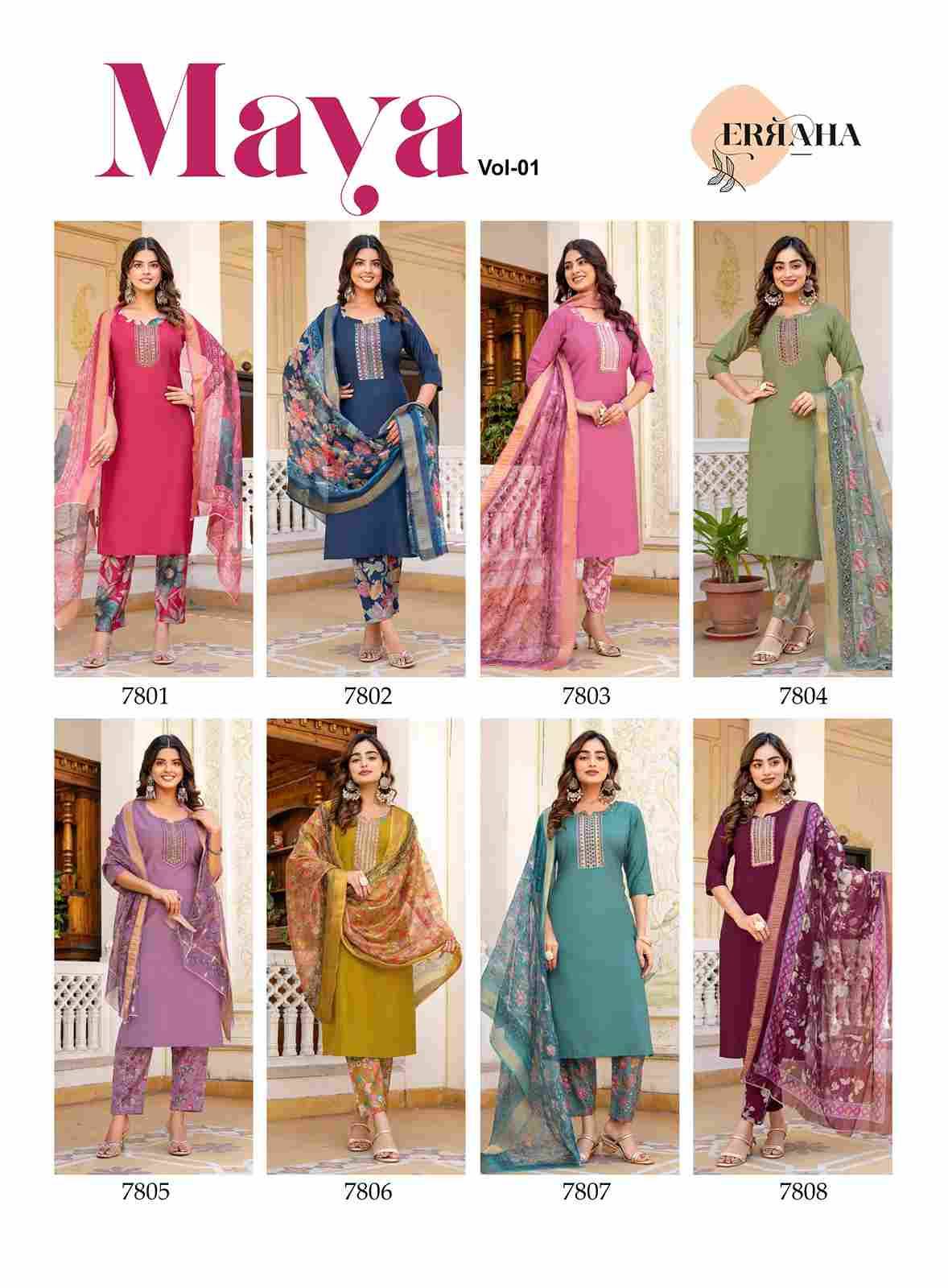 Maya Vol-1 By Erraha 7801 To 7808 Series Festive Suits Collection Beautiful Stylish Fancy Colorful Party Wear & Occasional Wear Vatican Dresses At Wholesale Price