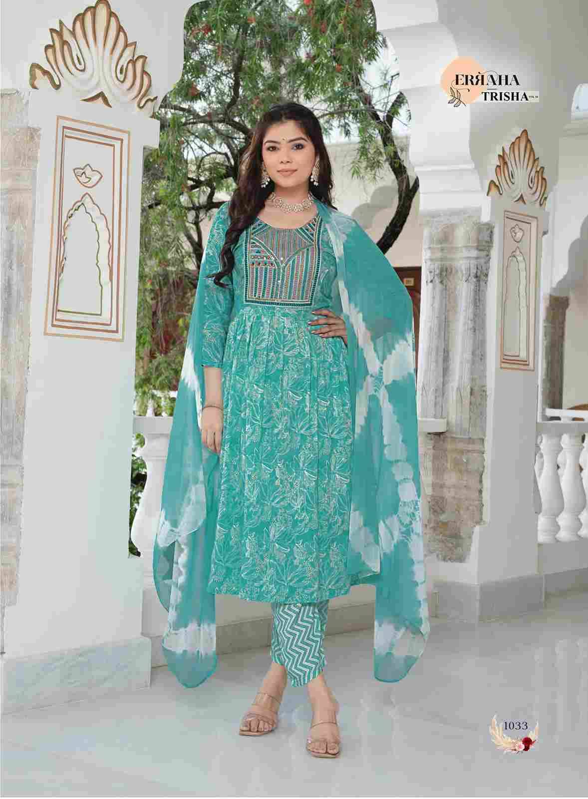 Trisha Vol-4 By Erraha 1031 To 1038 Series Festive Suits Collection Beautiful Stylish Fancy Colorful Party Wear & Occasional Wear Rayon Dresses At Wholesale Price