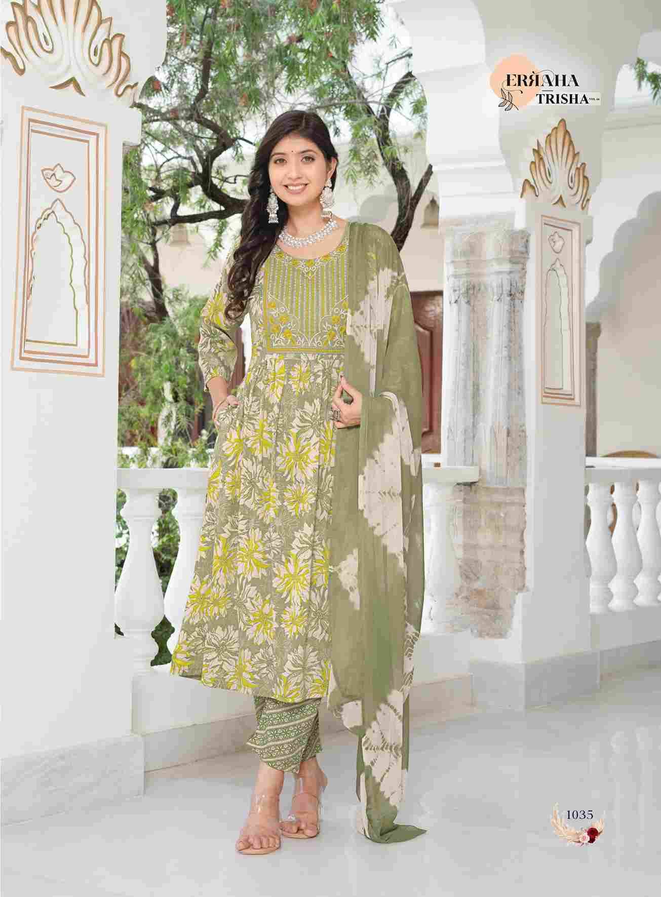 Trisha Vol-4 By Erraha 1031 To 1038 Series Festive Suits Collection Beautiful Stylish Fancy Colorful Party Wear & Occasional Wear Rayon Dresses At Wholesale Price