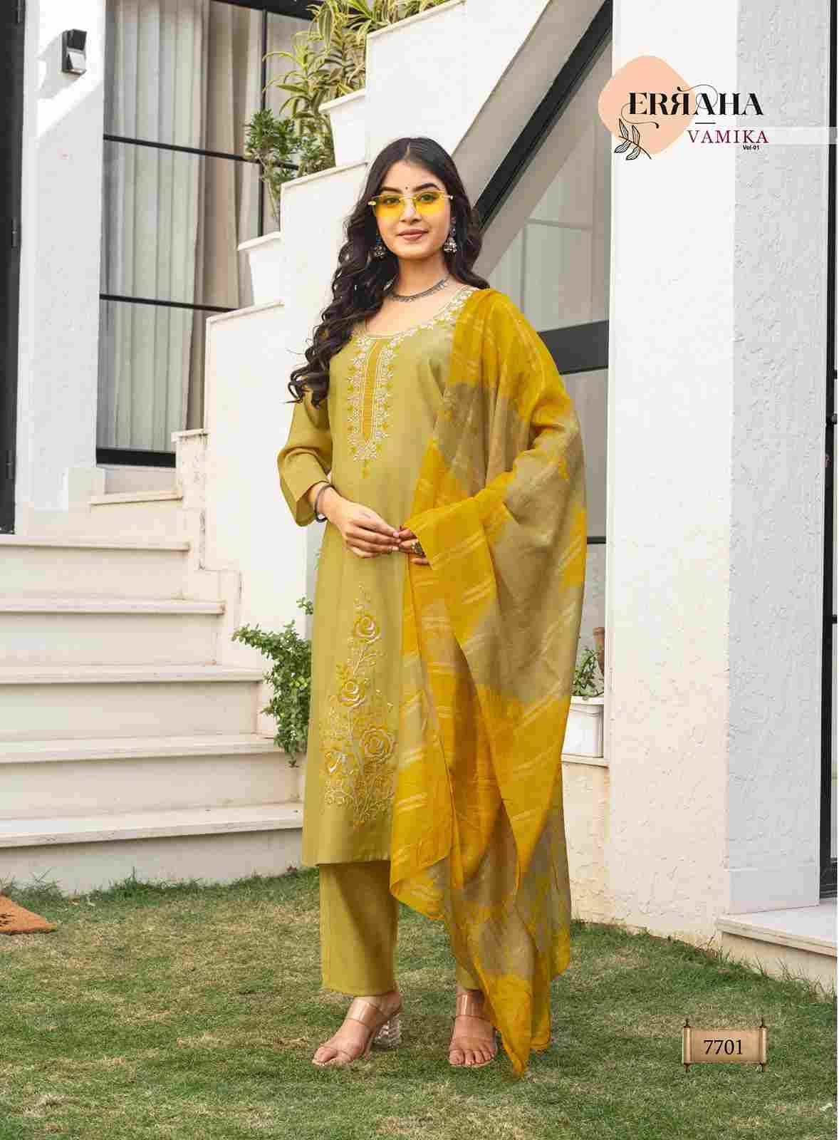 Vamika Vol-1 By Erraha 7701 To 7708 Series Festive Suits Collection Beautiful Stylish Fancy Colorful Party Wear & Occasional Wear Vertican Silk Dresses At Wholesale Price