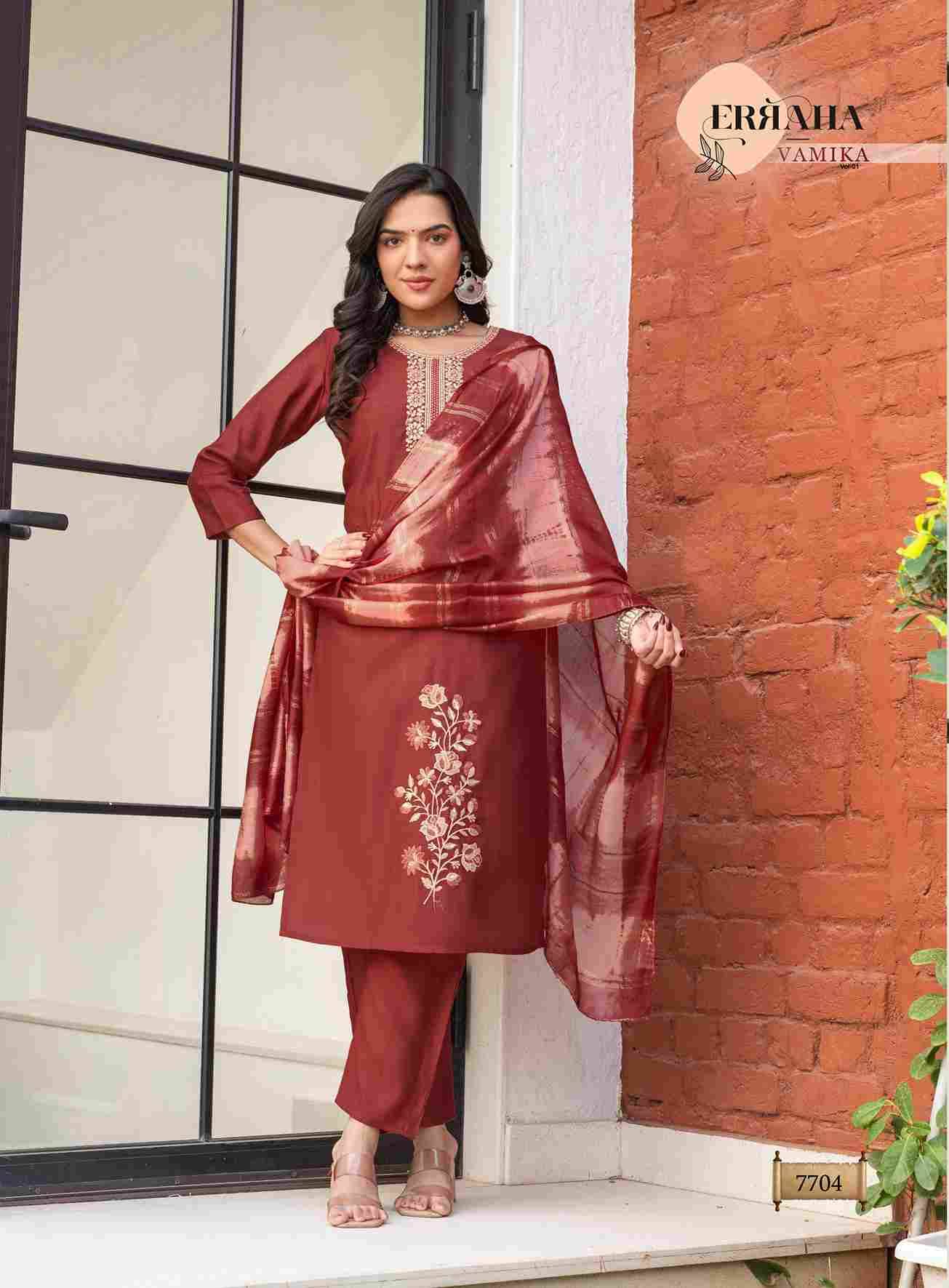 Vamika Vol-1 By Erraha 7701 To 7708 Series Festive Suits Collection Beautiful Stylish Fancy Colorful Party Wear & Occasional Wear Vertican Silk Dresses At Wholesale Price