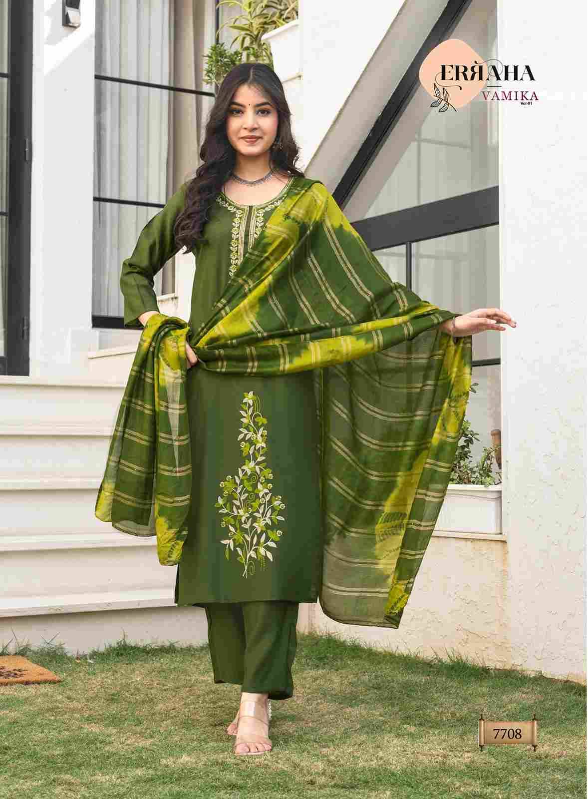 Vamika Vol-1 By Erraha 7701 To 7708 Series Festive Suits Collection Beautiful Stylish Fancy Colorful Party Wear & Occasional Wear Vertican Silk Dresses At Wholesale Price