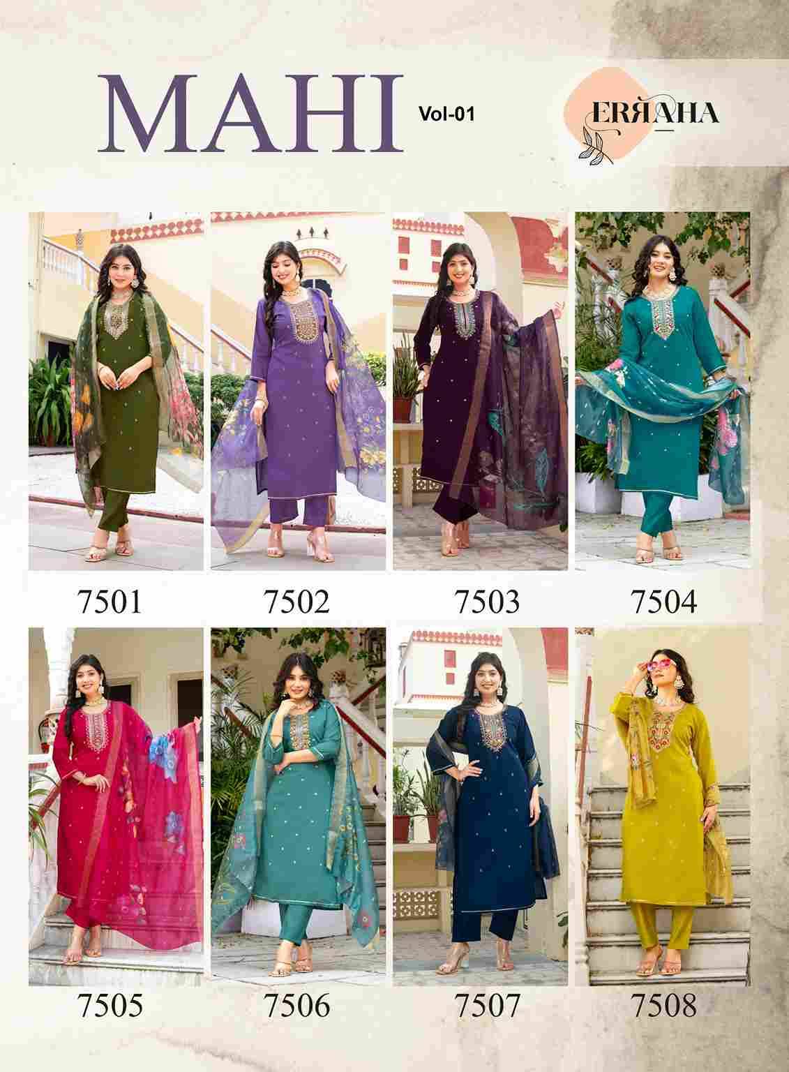 Mahi Vol-1 By Erraha 7501 To 7508 Series Festive Suits Collection Beautiful Stylish Fancy Colorful Party Wear & Occasional Wear Vatican Dresses At Wholesale Price