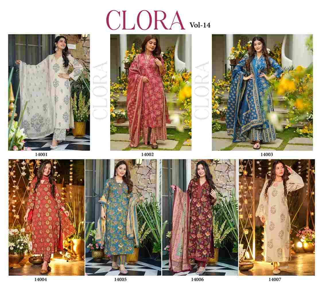 Clora Vol-14 By Fashid Wholesale 14001 To 14007 Series Designer Anarkali Suits Beautiful Fancy Colorful Stylish Party Wear & Occasional Wear Muslin Dresses At Wholesale Price