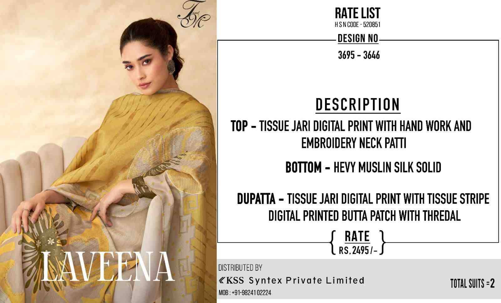 Laveena By T And M Designer Studio Beautiful Festive Suits Colorful Stylish Fancy Casual Wear & Ethnic Wear Tissue Dresses At Wholesale Price