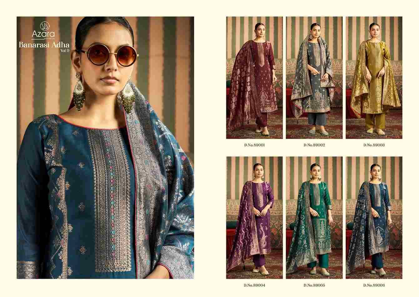 Banarashi Adha Vol-9 By Azara 89001 To 89006 Series Beautiful Stylish Festive Suits Fancy Colorful Casual Wear & Ethnic Wear & Ready To Wear Jacquard Cotton Print Dresses At Wholesale Price