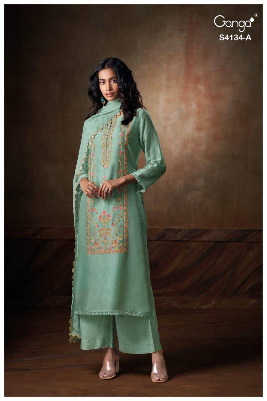 Bhrisha-4134 By Ganga Fashion 4134-A To 4134-D Series Beautiful Festive Suits Stylish Colorful Fancy Casual Wear & Ethnic Wear Premium Bemberg Silk Print Dresses At Wholesale Price