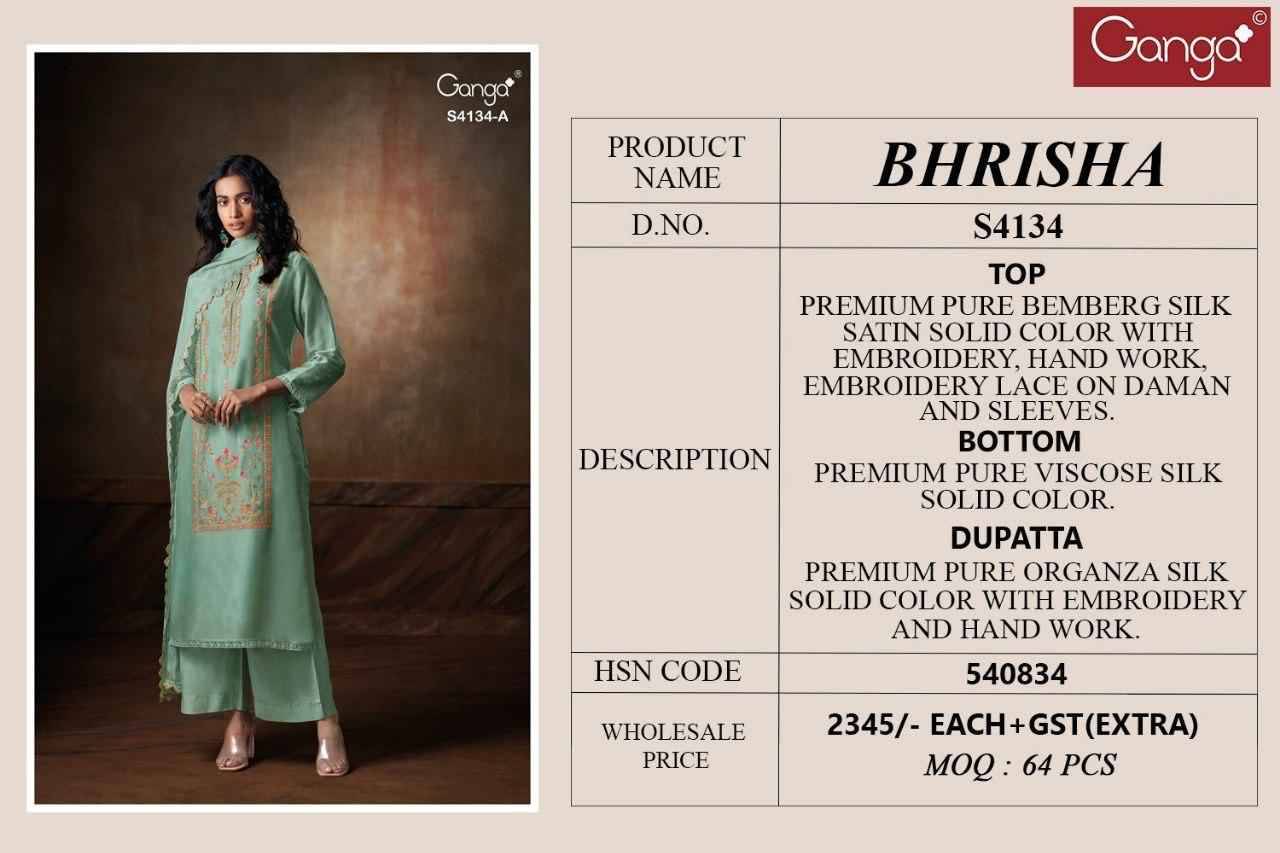 Bhrisha-4134 By Ganga Fashion 4134-A To 4134-D Series Beautiful Festive Suits Stylish Colorful Fancy Casual Wear & Ethnic Wear Premium Bemberg Silk Print Dresses At Wholesale Price