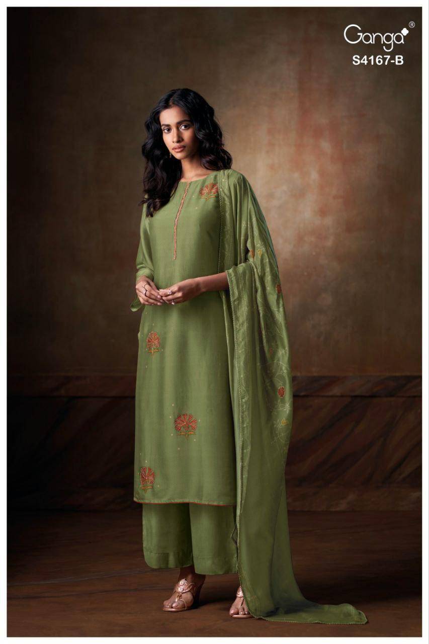 Eshra-4167 By Ganga Fashion 4167-A To 4167-D Series Beautiful Festive Suits Stylish Colorful Fancy Casual Wear & Ethnic Wear Premium Satin Silk Print Dresses At Wholesale Price