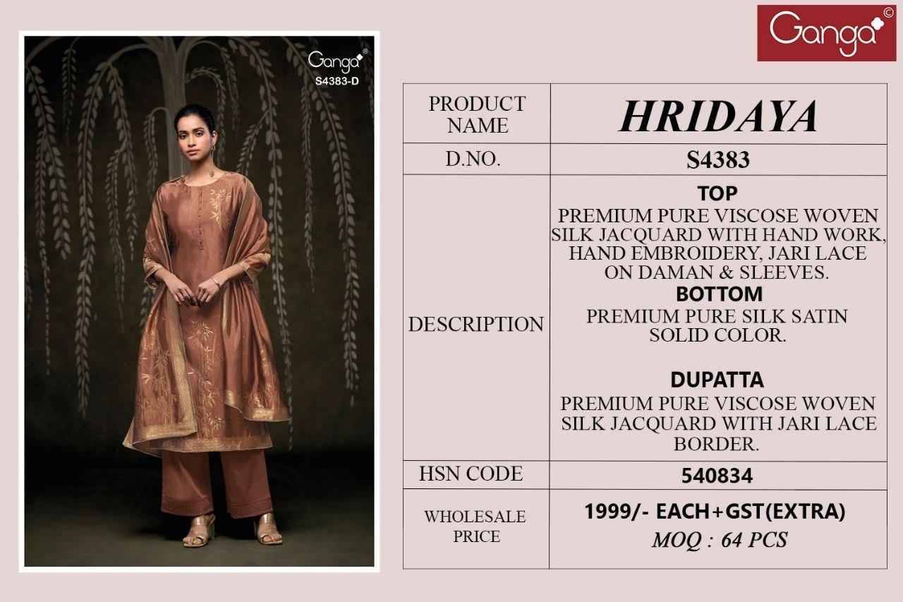 Hridaya-4383 By Ganga Fashion 4383-A To 4383-D Series Beautiful Festive Suits Stylish Colorful Fancy Casual Wear & Ethnic Wear Premium Viscose Silk Print Dresses At Wholesale Price