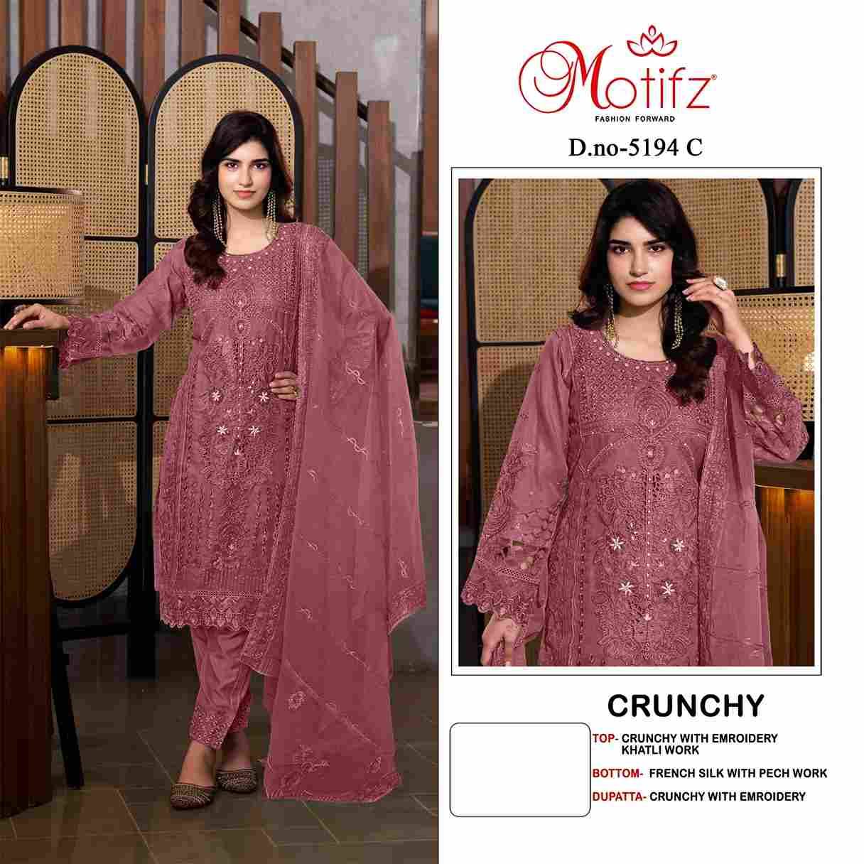Motifz Hit Design 5194 Colours By Motifz 5194-A To 5194-D Series Beautiful Pakistani Suits Colorful Stylish Fancy Casual Wear & Ethnic Wear Crunchy Dresses At Wholesale Price