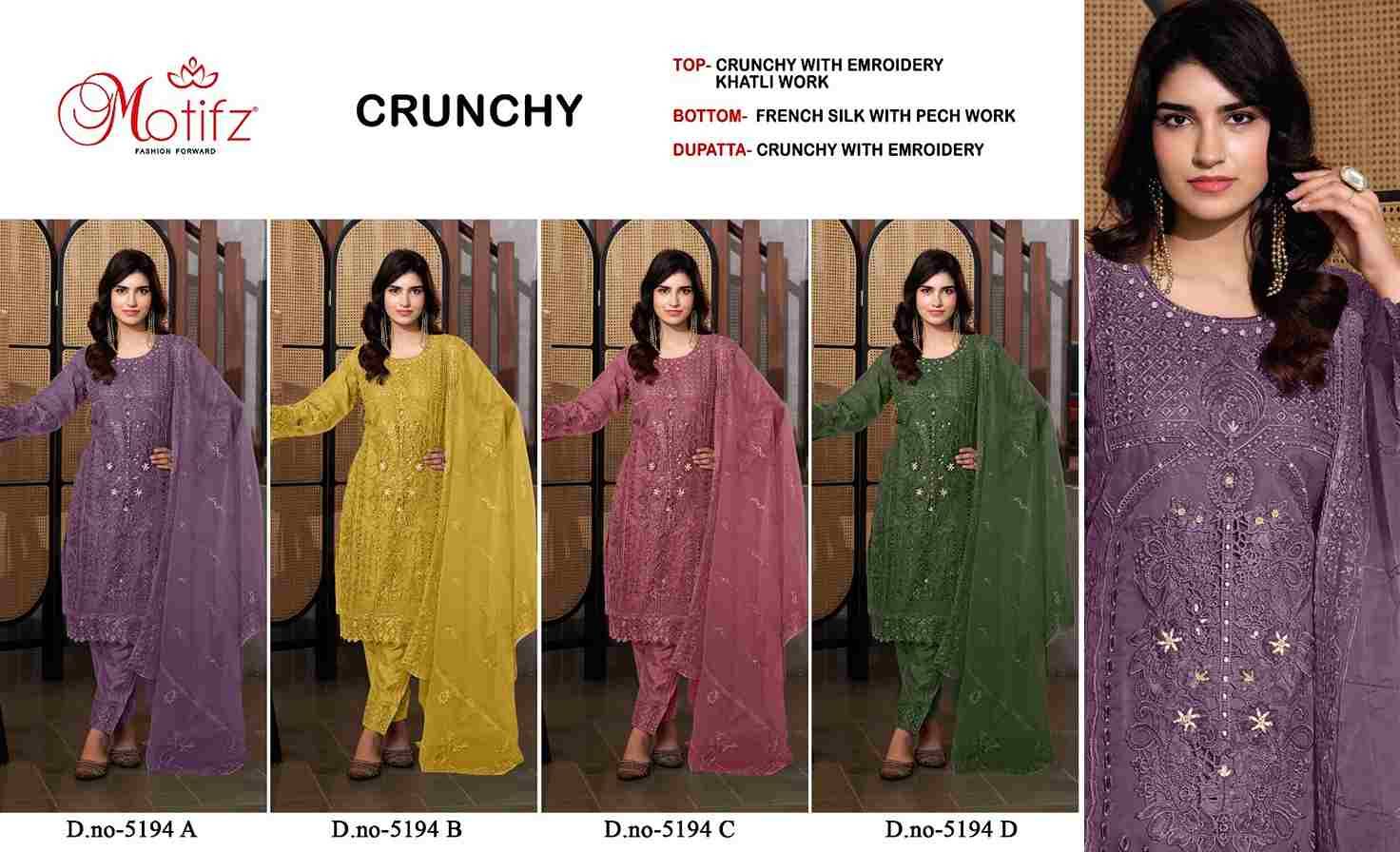 Motifz Hit Design 5194 Colours By Motifz 5194-A To 5194-D Series Beautiful Pakistani Suits Colorful Stylish Fancy Casual Wear & Ethnic Wear Crunchy Dresses At Wholesale Price