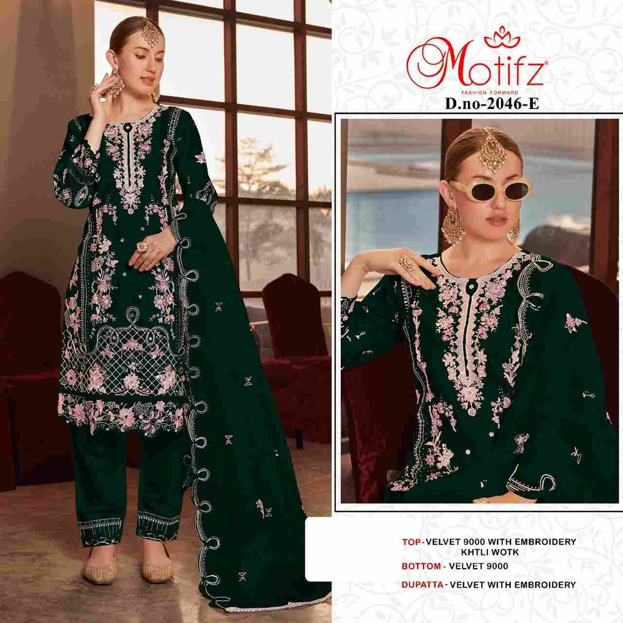 Motifz Hit Design 2046 Colours Vol-2 By Motifz 2046-C To 2046-F Series Beautiful Pakistani Suits Colorful Stylish Fancy Casual Wear & Ethnic Wear Velvet Dresses At Wholesale Price