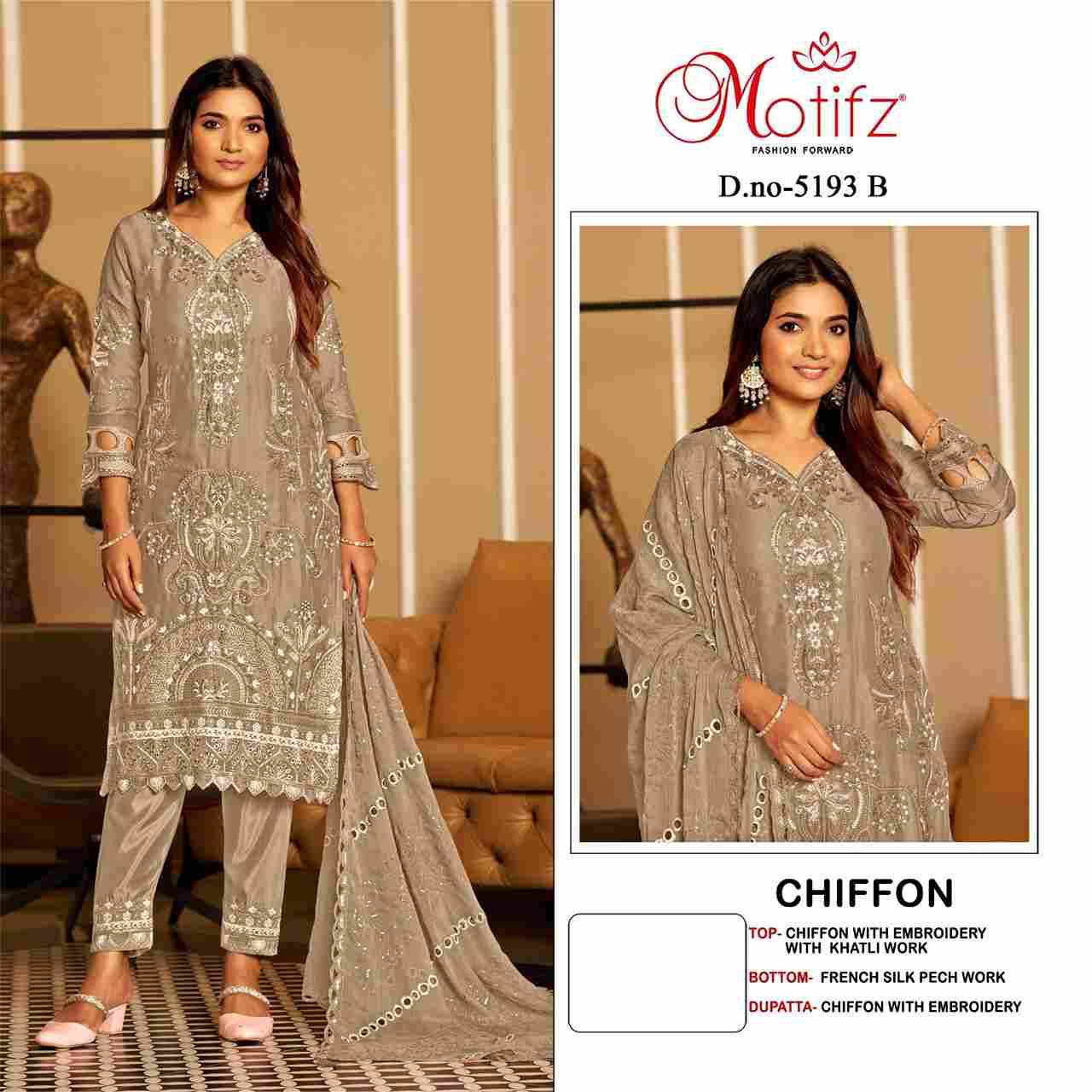 Motifz Hit Design 5193 Colours By Motifz 5193-A To 5193-D Series Beautiful Pakistani Suits Colorful Stylish Fancy Casual Wear & Ethnic Wear Chiffon Dresses At Wholesale Price