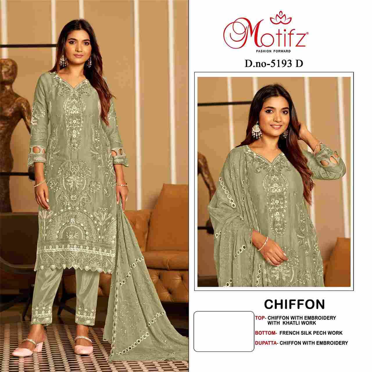 Motifz Hit Design 5193 Colours By Motifz 5193-A To 5193-D Series Beautiful Pakistani Suits Colorful Stylish Fancy Casual Wear & Ethnic Wear Chiffon Dresses At Wholesale Price