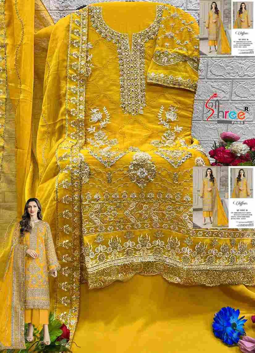 Shree Fabs Hit Design SF-5557 Colours By Shree Fabs SF-5557-A To SF-5557-D Series Beautiful Stylish Pakistani Suits Fancy Colorful Casual Wear & Ethnic Wear & Ready To Wear Chiffon Embroidery Dresses At Wholesale Price
