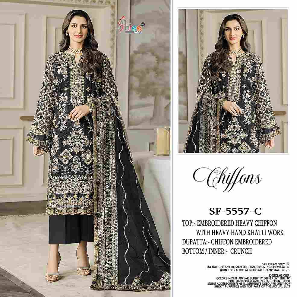 Shree Fabs Hit Design SF-5557 Colours By Shree Fabs SF-5557-A To SF-5557-D Series Beautiful Stylish Pakistani Suits Fancy Colorful Casual Wear & Ethnic Wear & Ready To Wear Chiffon Embroidery Dresses At Wholesale Price