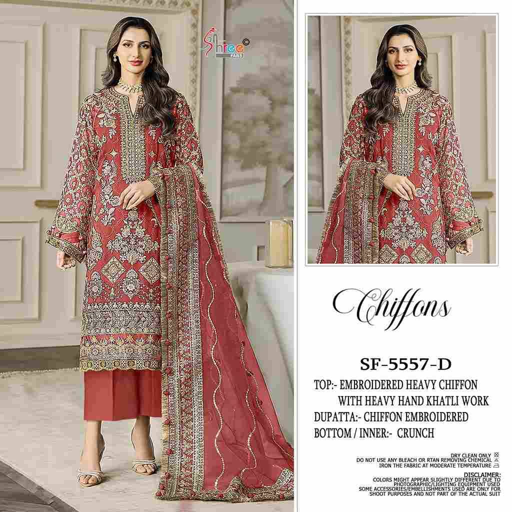 Shree Fabs Hit Design SF-5557 Colours By Shree Fabs SF-5557-A To SF-5557-D Series Beautiful Stylish Pakistani Suits Fancy Colorful Casual Wear & Ethnic Wear & Ready To Wear Chiffon Embroidery Dresses At Wholesale Price