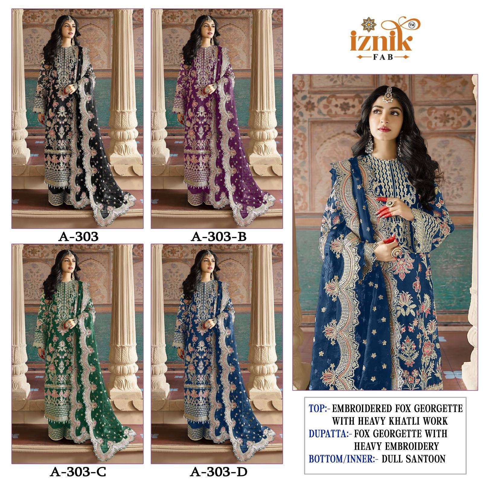 Iznik 303 Colours By Iznik Fab 303-A To 303-D Series Designer Pakistani Suits Beautiful Stylish Fancy Colorful Party Wear & Occasional Wear Faux Georgette With Embroidery Dresses At Wholesale Price
