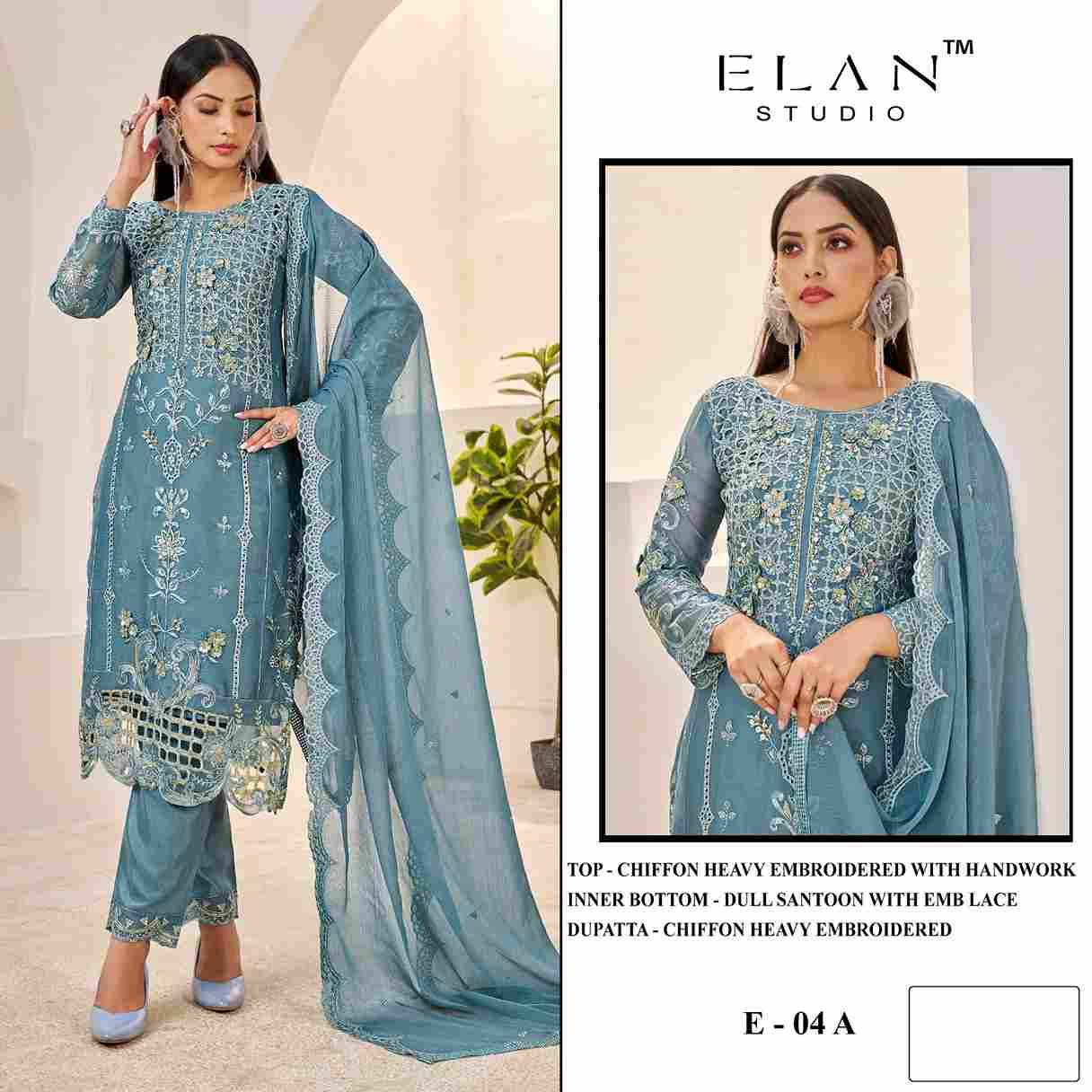 Elan 04 Colours By Elan Studio 04-A To 04-D Series Designer Pakistani Suits Beautiful Stylish Fancy Colorful Party Wear & Occasional Wear Chiffon With Embroidery Dresses At Wholesale Price