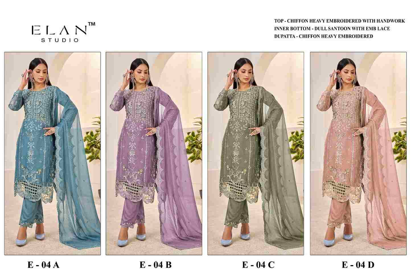 Elan 04 Colours By Elan Studio 04-A To 04-D Series Designer Pakistani Suits Beautiful Stylish Fancy Colorful Party Wear & Occasional Wear Chiffon With Embroidery Dresses At Wholesale Price