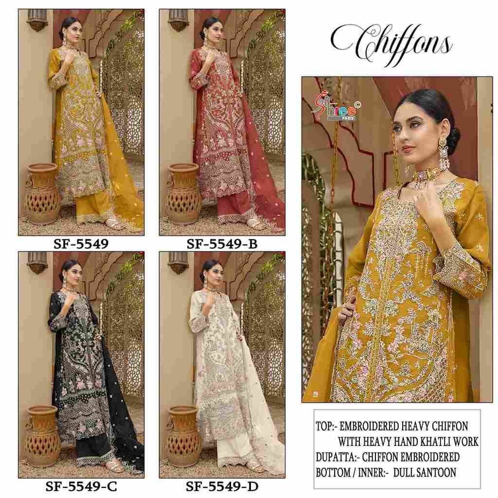 Shree Fabs Hit Design SF-5549 Colours By Shree Fabs SF-5549-A To SF-5549-D Series Beautiful Stylish Pakistani Suits Fancy Colorful Casual Wear & Ethnic Wear & Ready To Wear Chiffon Embroidery Dresses At Wholesale Price