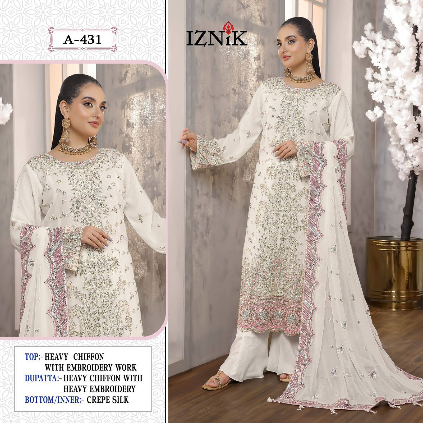 Iznik 431 Colours By Iznik Fab 431-A To 431-D Series Designer Pakistani Suits Beautiful Stylish Fancy Colorful Party Wear & Occasional Wear Chiffon With Embroidery Dresses At Wholesale Price