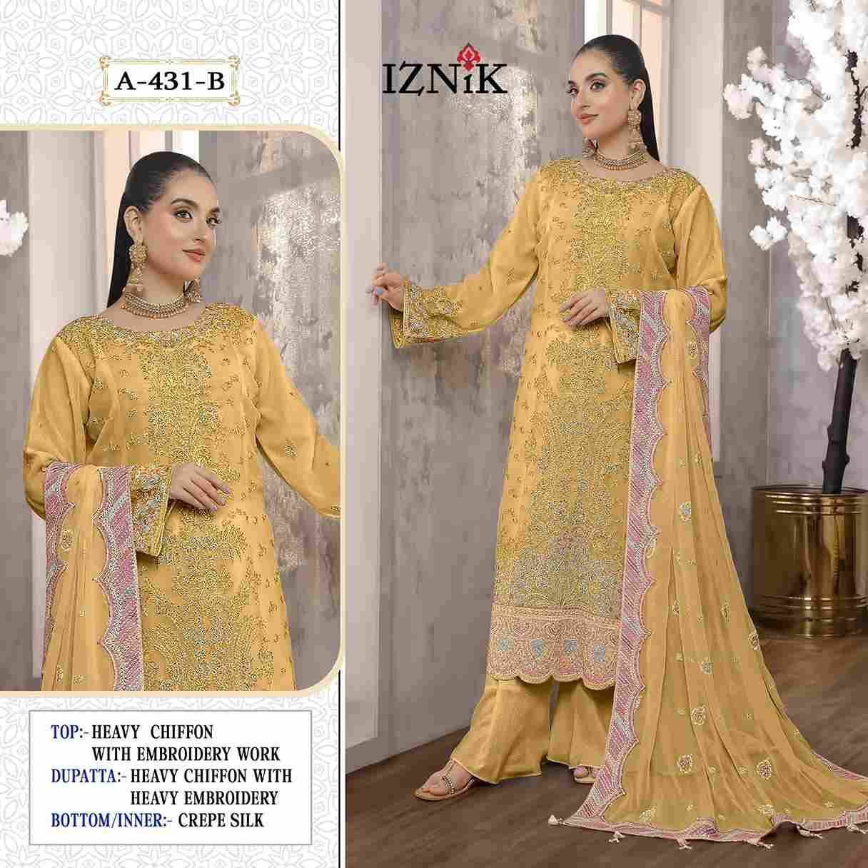 Iznik 431 Colours By Iznik Fab 431-A To 431-D Series Designer Pakistani Suits Beautiful Stylish Fancy Colorful Party Wear & Occasional Wear Chiffon With Embroidery Dresses At Wholesale Price