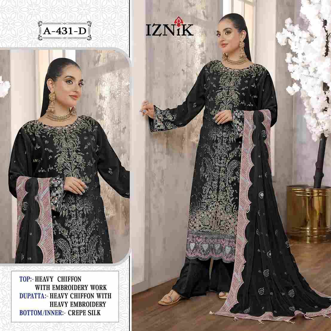 Iznik 431 Colours By Iznik Fab 431-A To 431-D Series Designer Pakistani Suits Beautiful Stylish Fancy Colorful Party Wear & Occasional Wear Chiffon With Embroidery Dresses At Wholesale Price