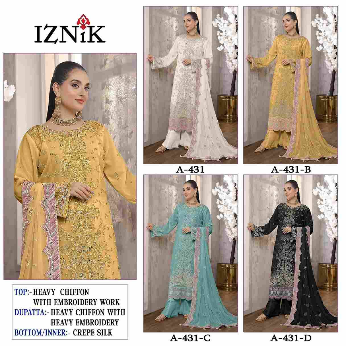 Iznik 431 Colours By Iznik Fab 431-A To 431-D Series Designer Pakistani Suits Beautiful Stylish Fancy Colorful Party Wear & Occasional Wear Chiffon With Embroidery Dresses At Wholesale Price