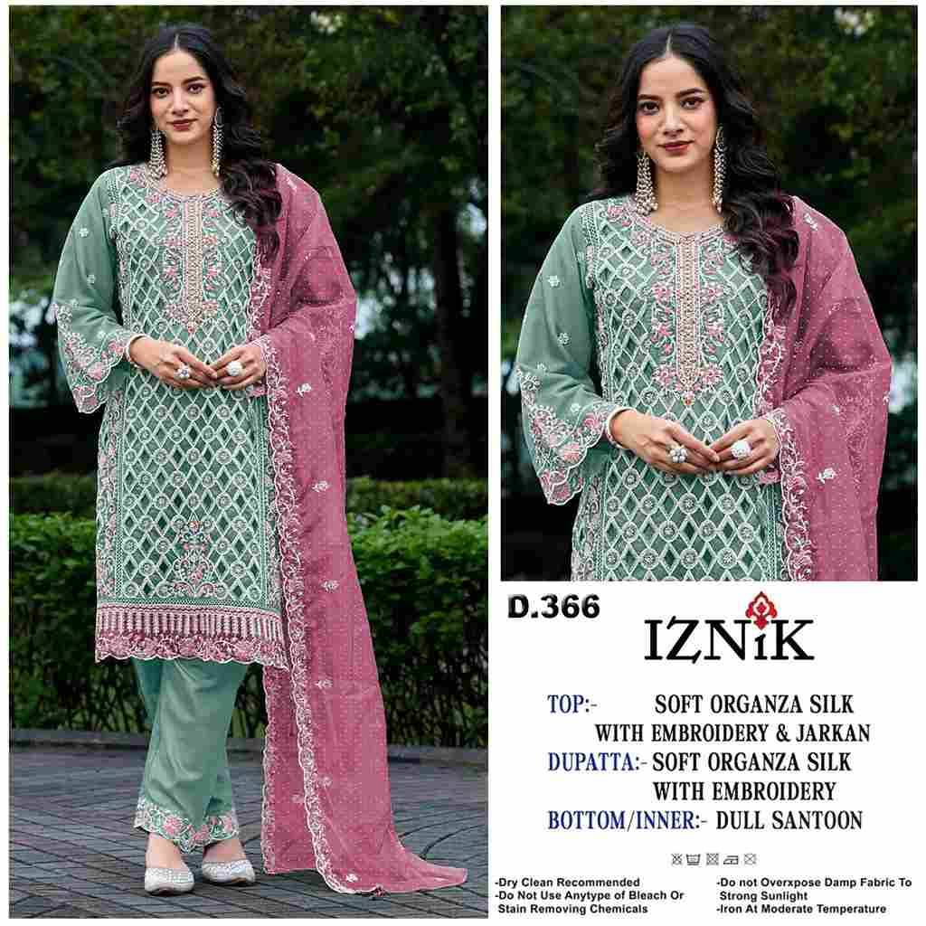 Iznik 366 Colours By Iznik Fab 366-A To 366-D Series Designer Pakistani Suits Beautiful Stylish Fancy Colorful Party Wear & Occasional Wear Organza Silk With Embroidery Dresses At Wholesale Price