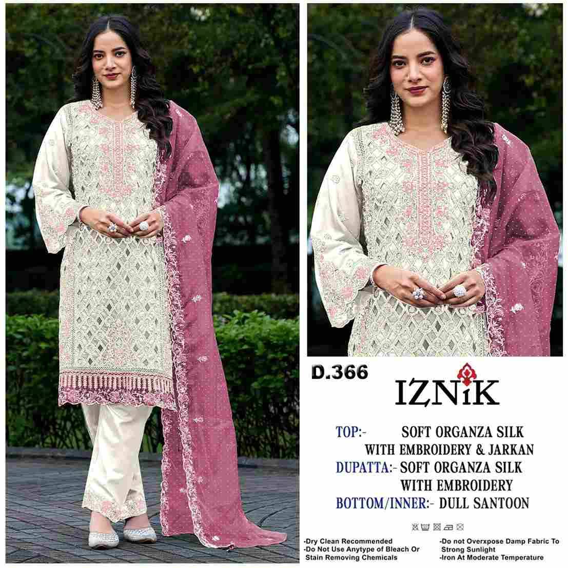 Iznik 366 Colours By Iznik Fab 366-A To 366-D Series Designer Pakistani Suits Beautiful Stylish Fancy Colorful Party Wear & Occasional Wear Organza Silk With Embroidery Dresses At Wholesale Price