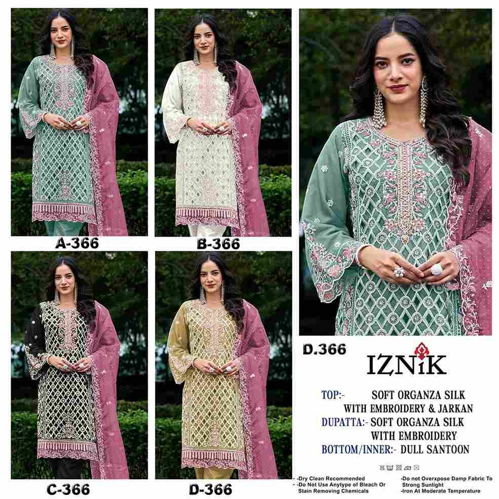 Iznik 366 Colours By Iznik Fab 366-A To 366-D Series Designer Pakistani Suits Beautiful Stylish Fancy Colorful Party Wear & Occasional Wear Organza Silk With Embroidery Dresses At Wholesale Price