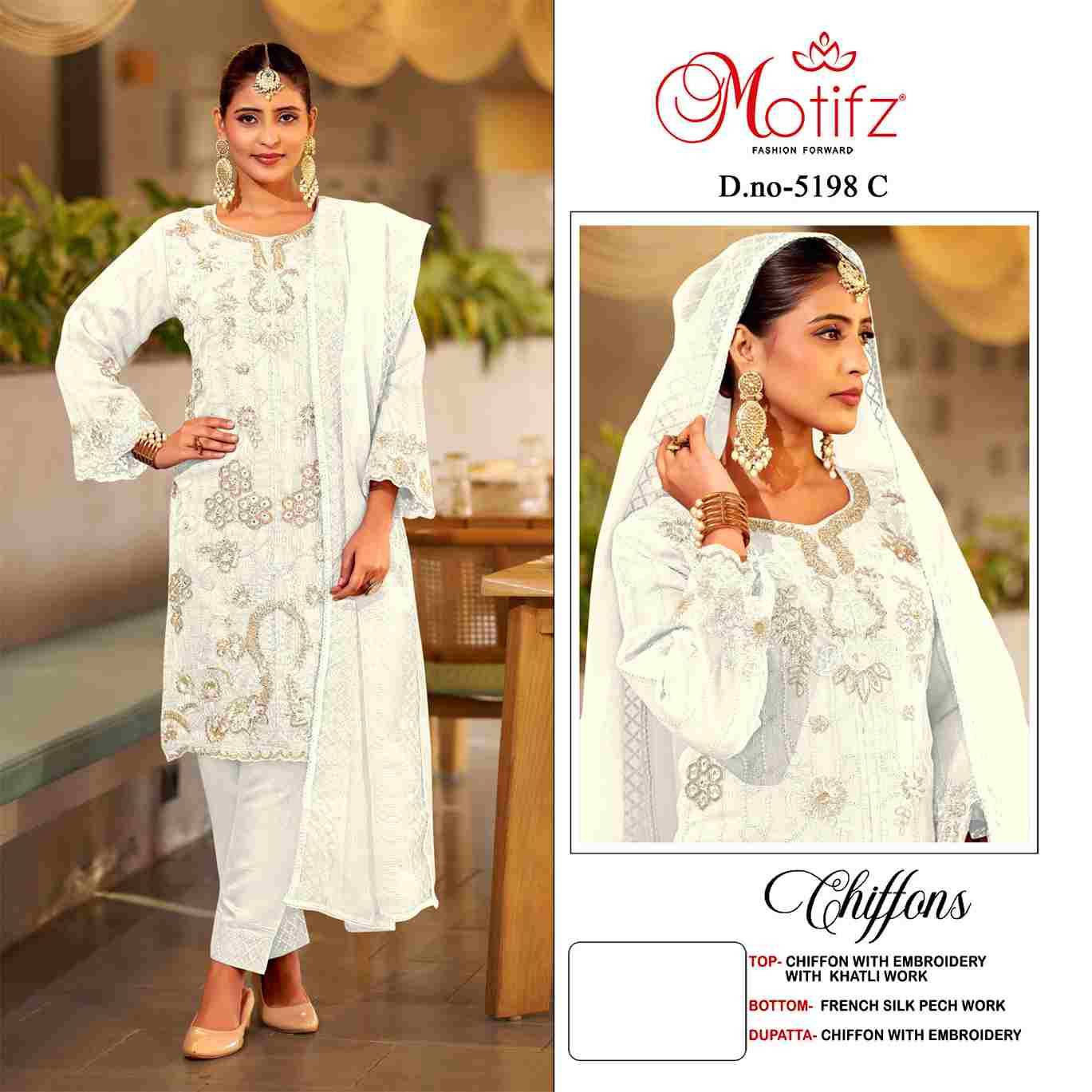 Motifz Hit Design 5198 Colours By Motifz 5198-A To 5198-D Series Beautiful Pakistani Suits Colorful Stylish Fancy Casual Wear & Ethnic Wear Chiffon Dresses At Wholesale Price