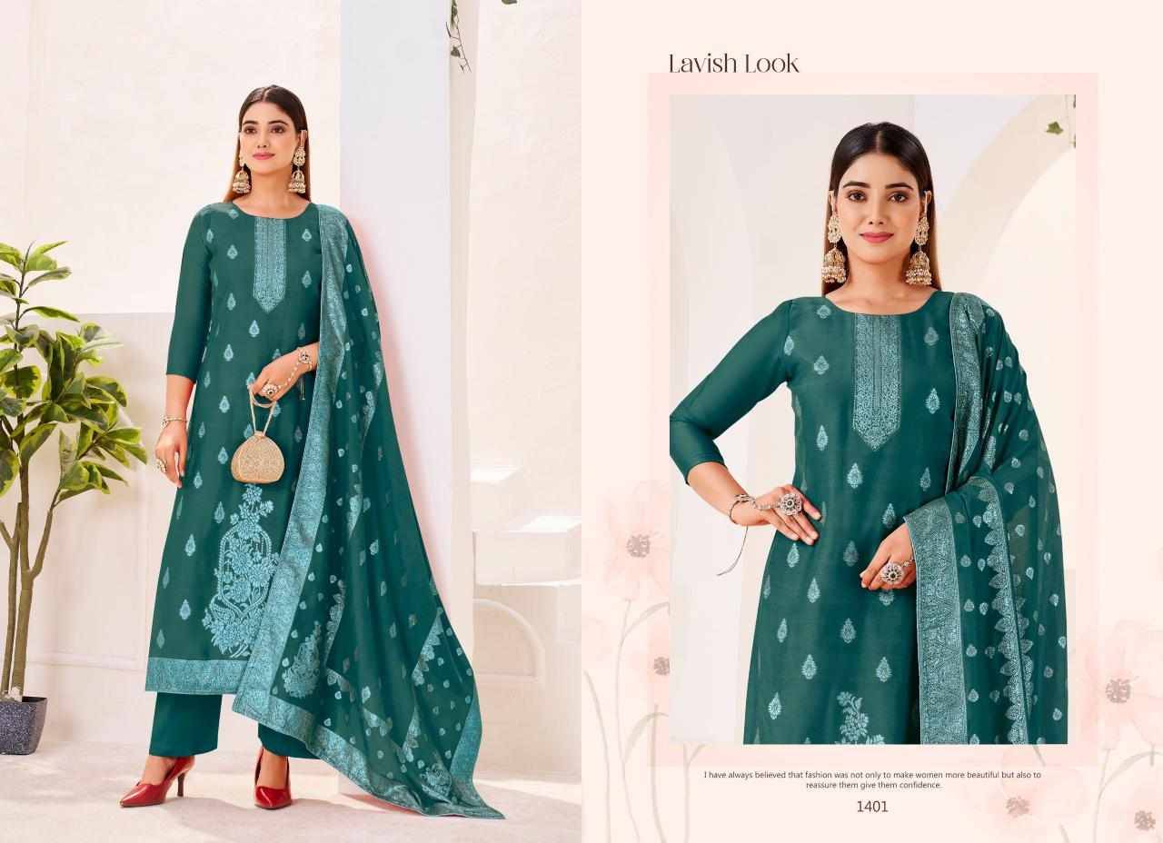 Irika By Tanishk Fashion 1401 To 1404 Series Beautiful Festive Suits Colorful Stylish Fancy Casual Wear & Ethnic Wear Muslin Jacquard Dresses At Wholesale Price