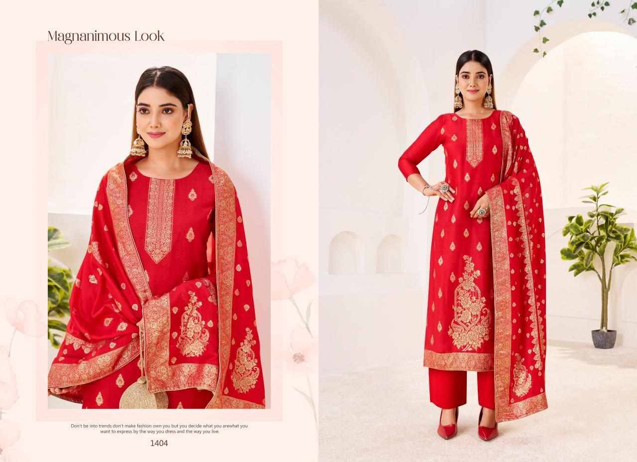 Irika By Tanishk Fashion 1401 To 1404 Series Beautiful Festive Suits Colorful Stylish Fancy Casual Wear & Ethnic Wear Muslin Jacquard Dresses At Wholesale Price