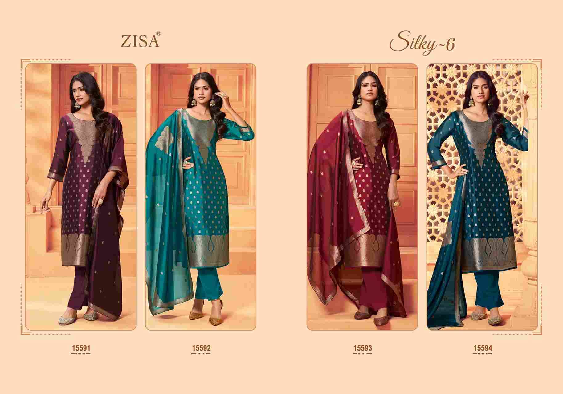 Silky Vol-6 By Zisa 15591 To 15594 Series Designer Festive Suits Collection Beautiful Stylish Fancy Colorful Party Wear & Occasional Wear Silk Jacquard Dresses At Wholesale Price