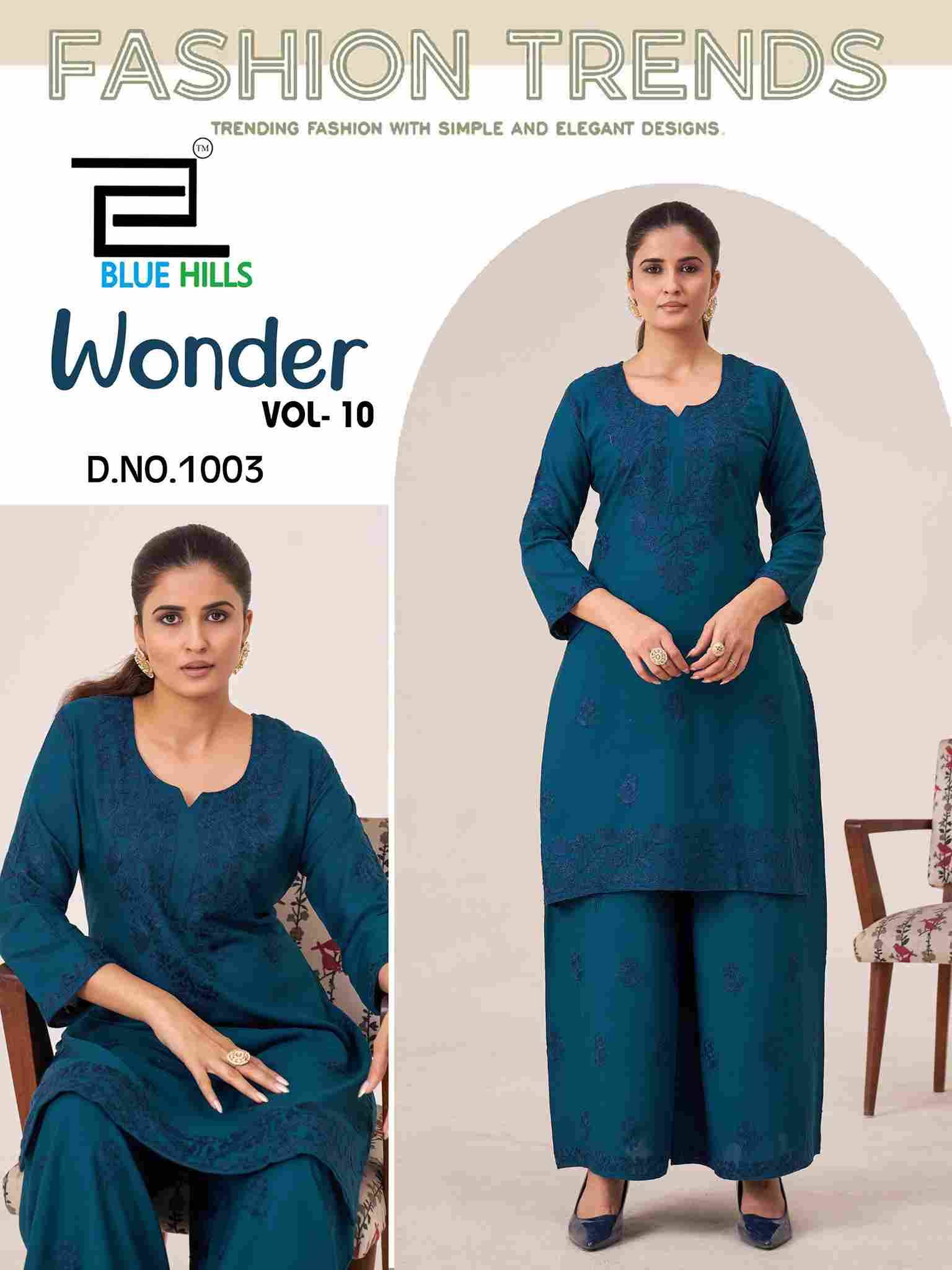 Wonder Vol-10 By Blue Hills 1001 To 1006 Series Designer Stylish Fancy Colorful Beautiful Party Wear & Ethnic Wear Collection Rayon Kurtis With Bottom At Wholesale Price