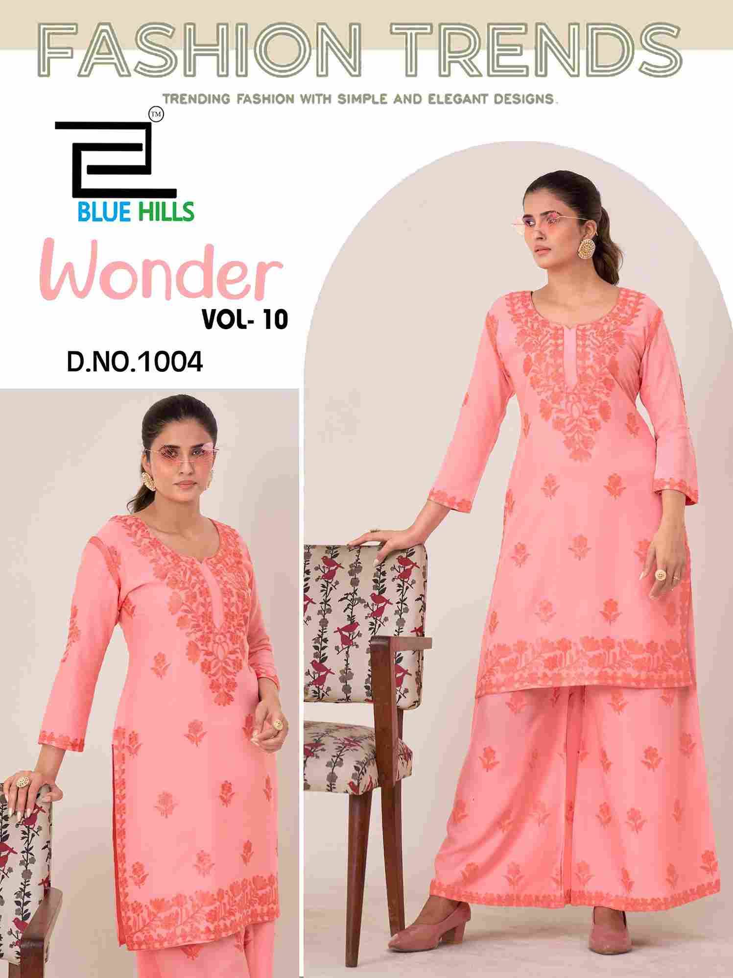 Wonder Vol-10 By Blue Hills 1001 To 1006 Series Designer Stylish Fancy Colorful Beautiful Party Wear & Ethnic Wear Collection Rayon Kurtis With Bottom At Wholesale Price