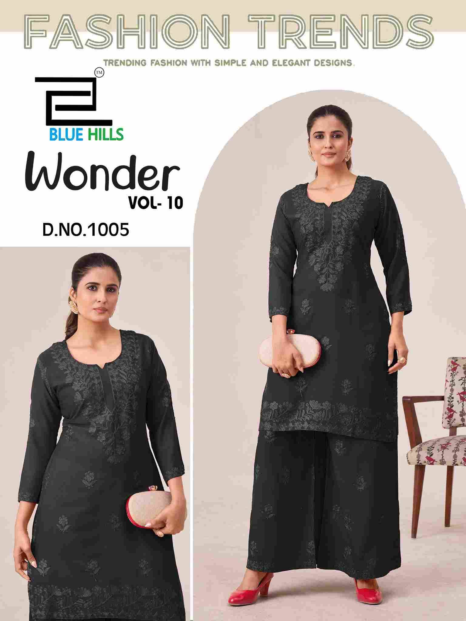 Wonder Vol-10 By Blue Hills 1001 To 1006 Series Designer Stylish Fancy Colorful Beautiful Party Wear & Ethnic Wear Collection Rayon Kurtis With Bottom At Wholesale Price