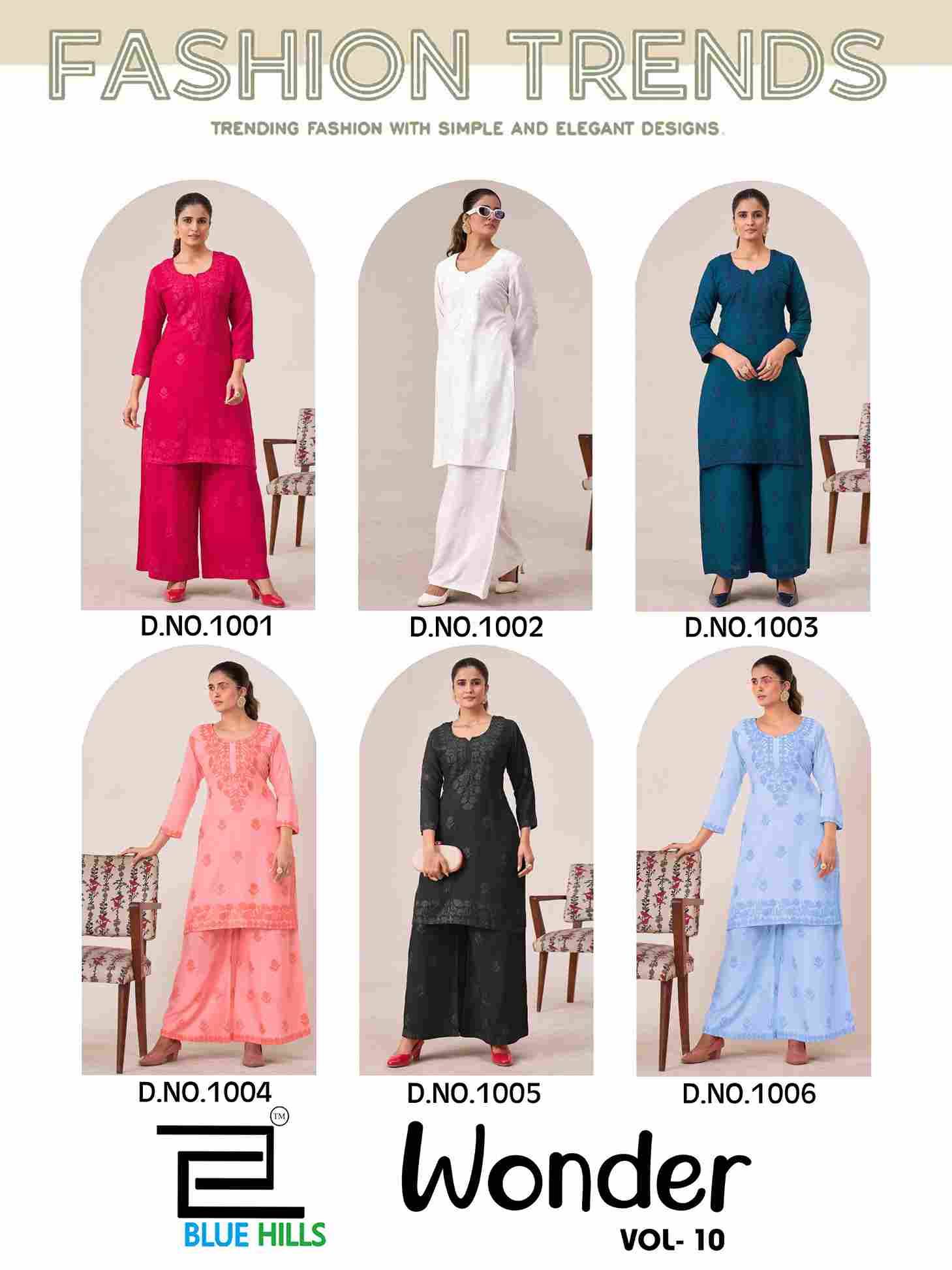 Wonder Vol-10 By Blue Hills 1001 To 1006 Series Designer Stylish Fancy Colorful Beautiful Party Wear & Ethnic Wear Collection Rayon Kurtis With Bottom At Wholesale Price