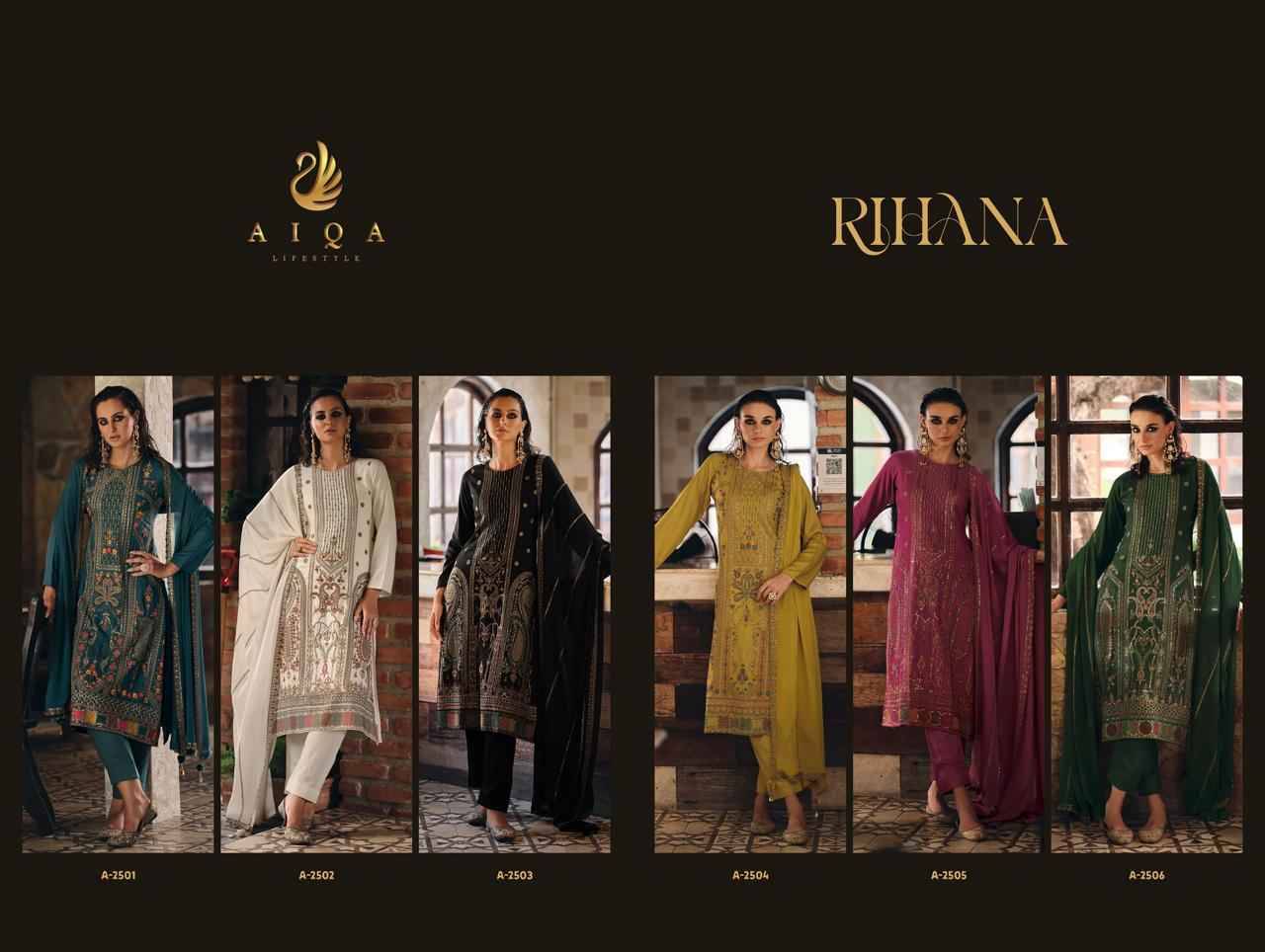 Rihana By Aiqa 2501 To 2506 Series Beautiful Festive Suits Colorful Stylish Fancy Casual Wear & Ethnic Wear Pure Viscose Pashmina Dresses At Wholesale Price