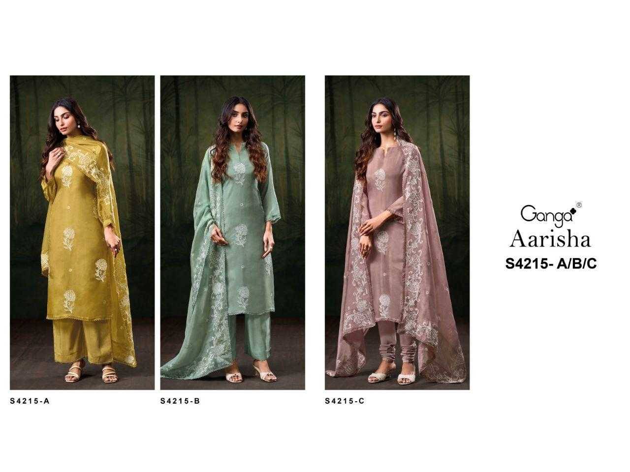 Aarisha-4215 By Ganga Fashion 4215-A To 4215-C Series Beautiful Festive Suits Stylish Colorful Fancy Casual Wear & Ethnic Wear Premium Bemberg Silk Print Dresses At Wholesale Price