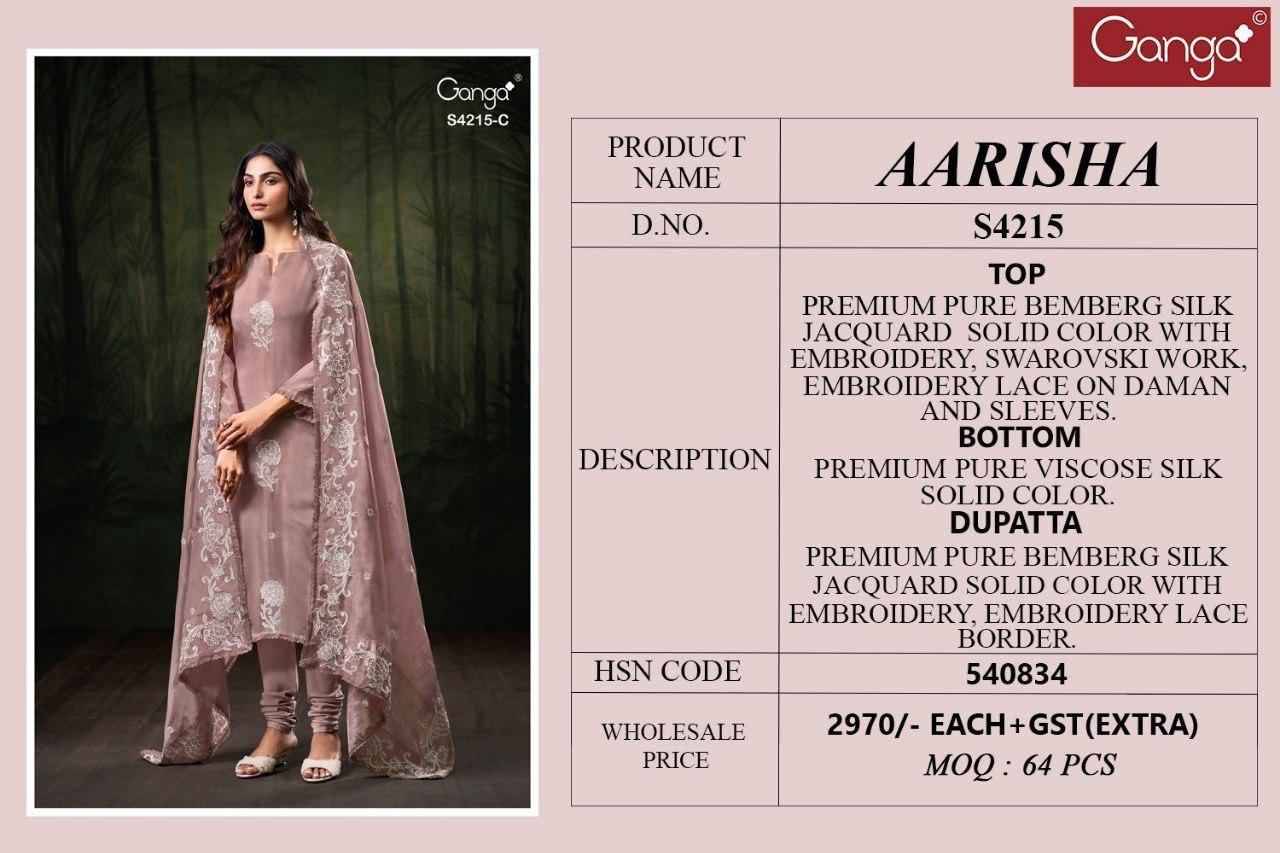 Aarisha-4215 By Ganga Fashion 4215-A To 4215-C Series Beautiful Festive Suits Stylish Colorful Fancy Casual Wear & Ethnic Wear Premium Bemberg Silk Print Dresses At Wholesale Price