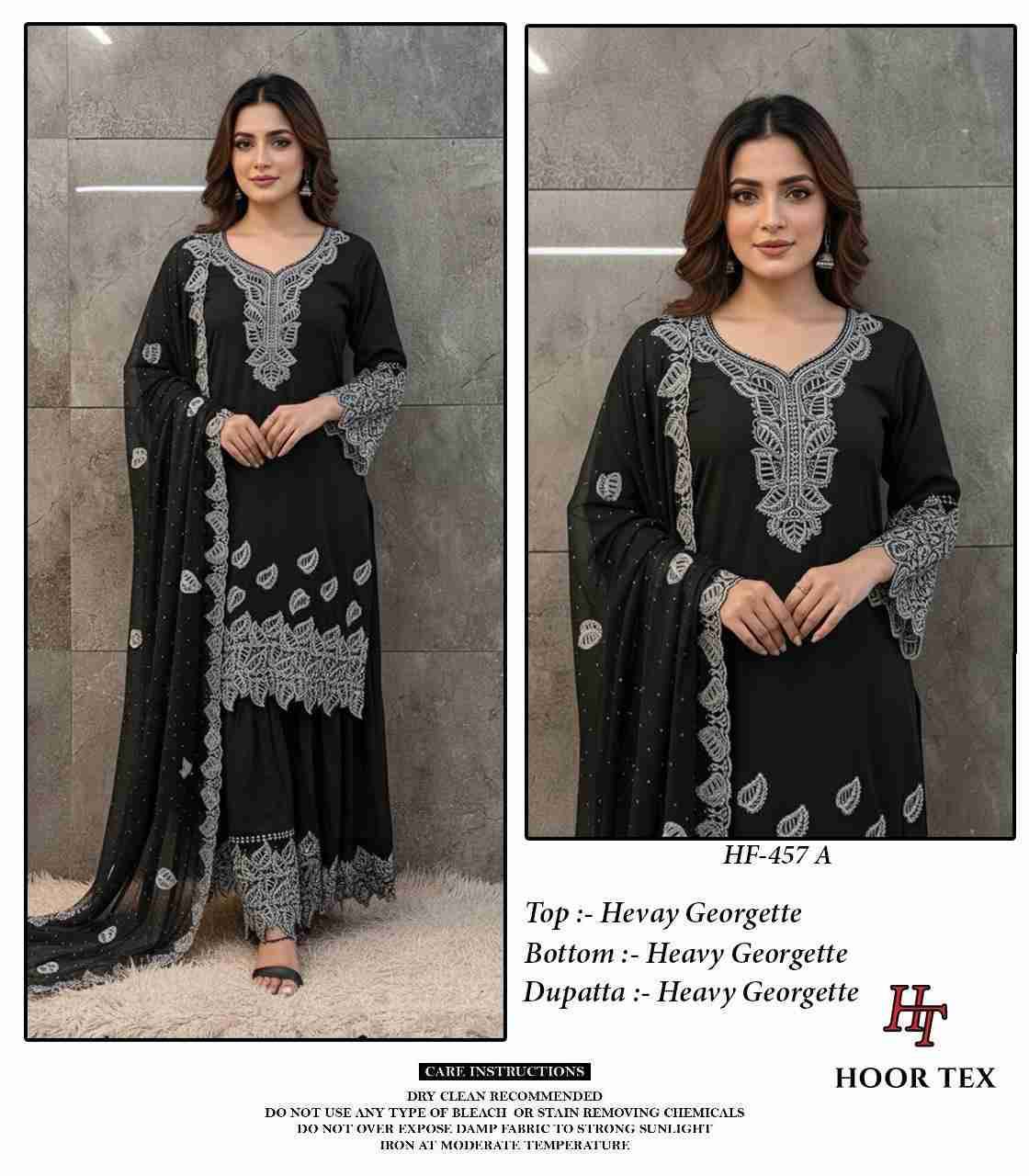 Hoor Tex Hit Design HF-457 Colours By Hoor Tex HF-457-A To HF-457-B Series Designer Festive Pakistani Suits Collection Beautiful Stylish Fancy Colorful Party Wear & Occasional Wear Heavy Georgette With Embroidered Dresses At Wholesale Price